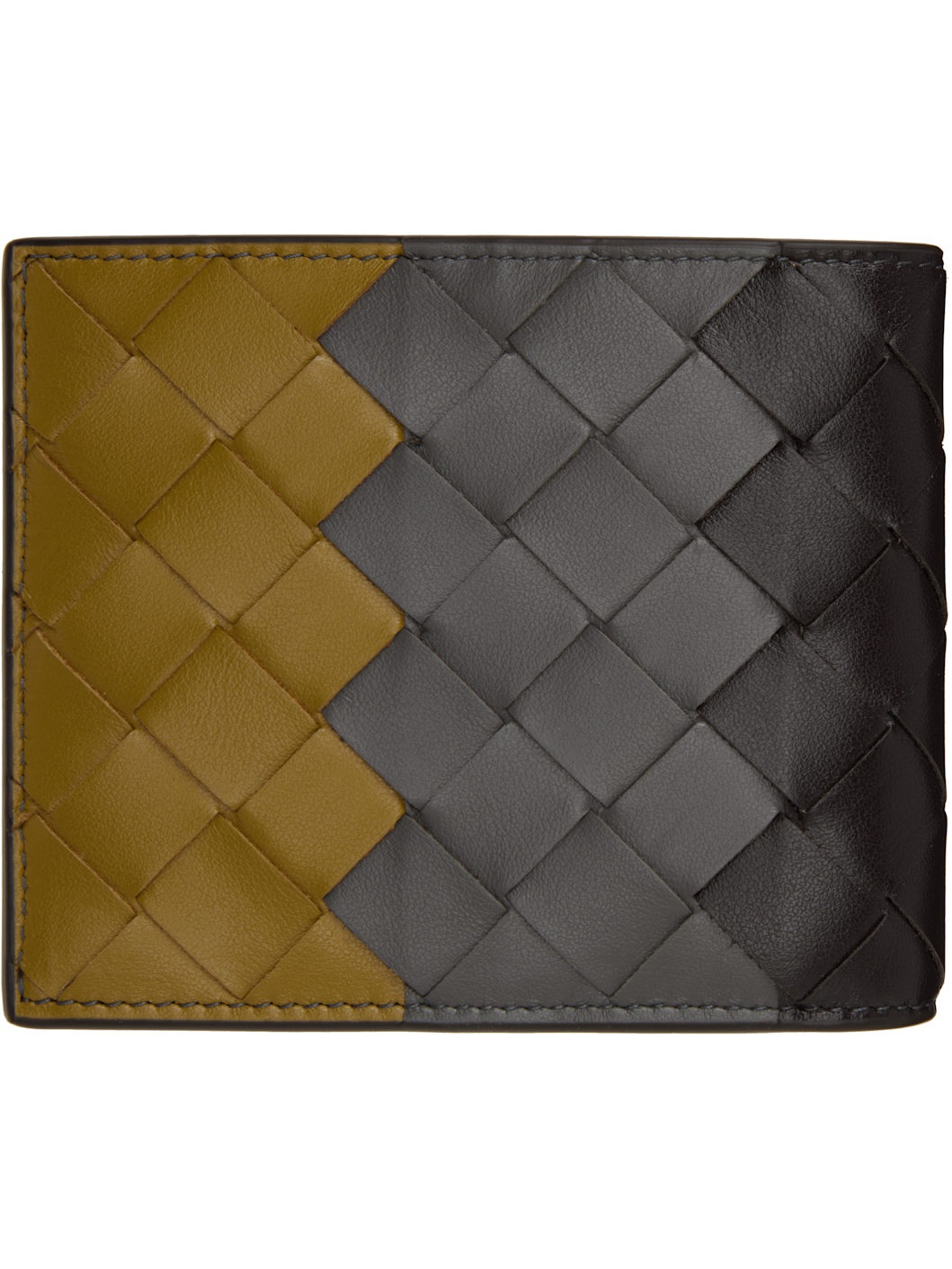 Gray & Khaki Intrecciato Bi-Fold Wallet - 2