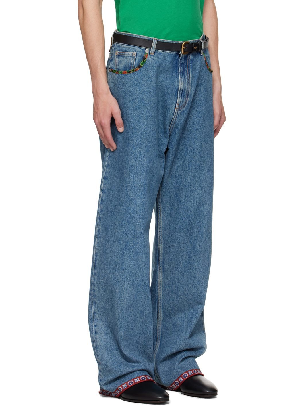 Blue Printed Border Jeans - 2