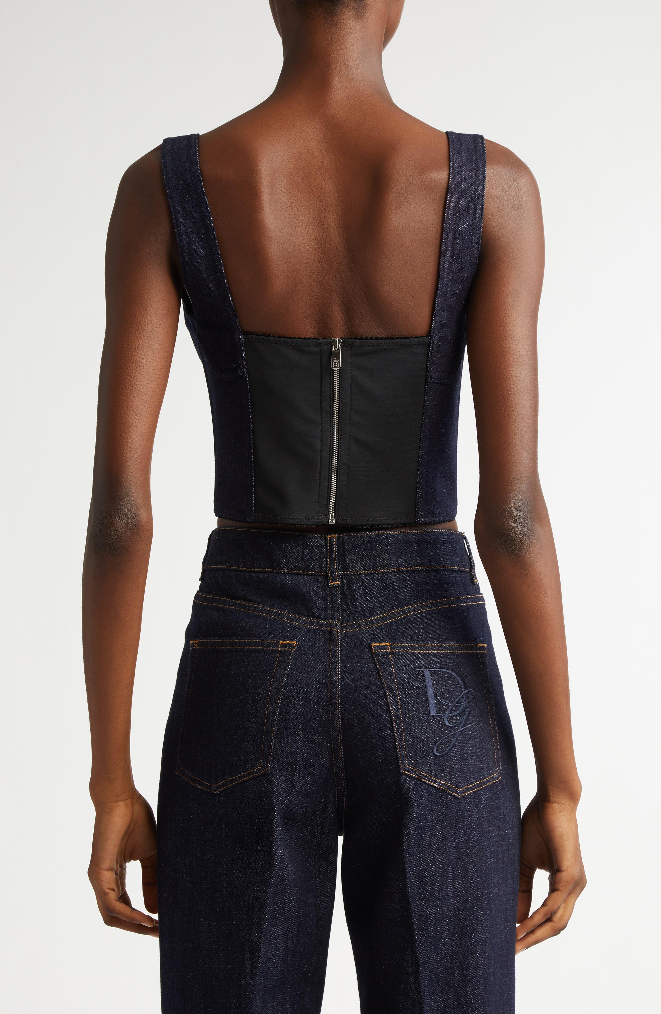 Dolce&Gabbana Logo Plaque Denim Corset Top in S9001 Variante Abbinata at Nordstrom - 3