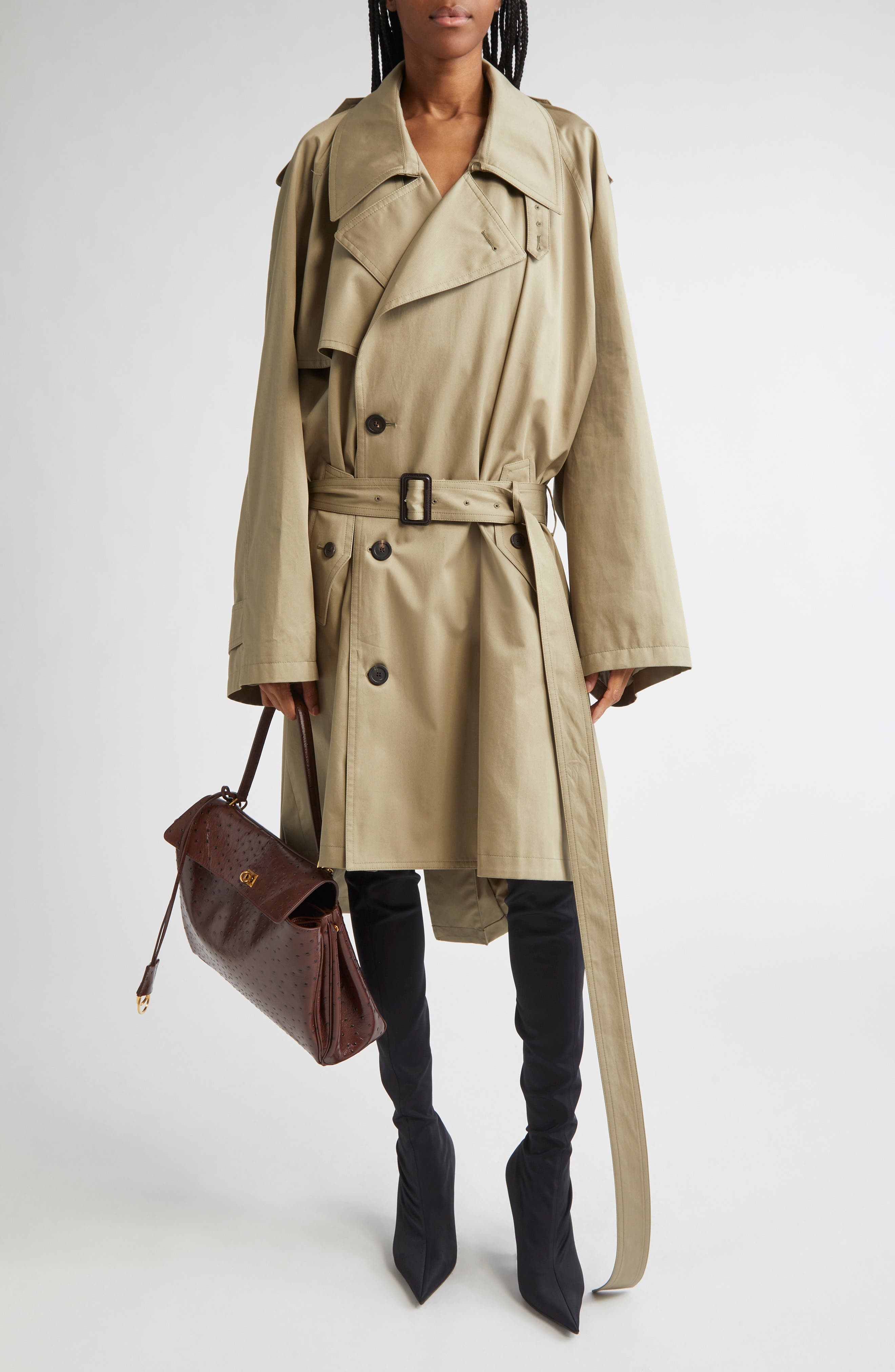 Balenciaga Draped Trench Coat in 9772 Explorer Beige at Nordstrom - 1