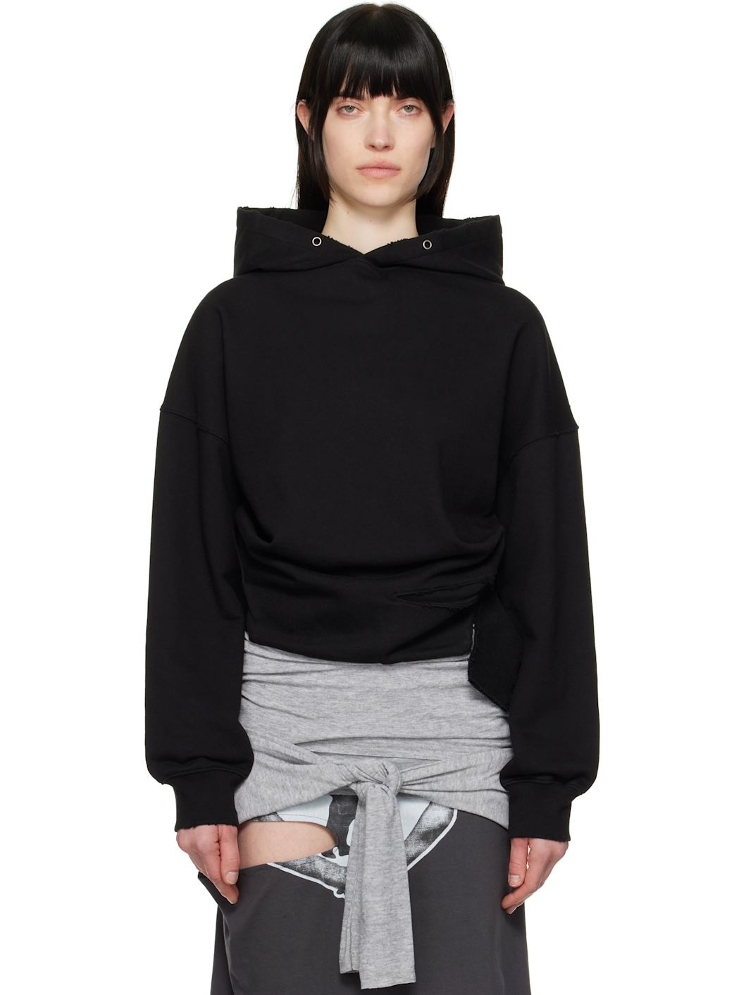 Black Deconstructed Hoodie - 1
