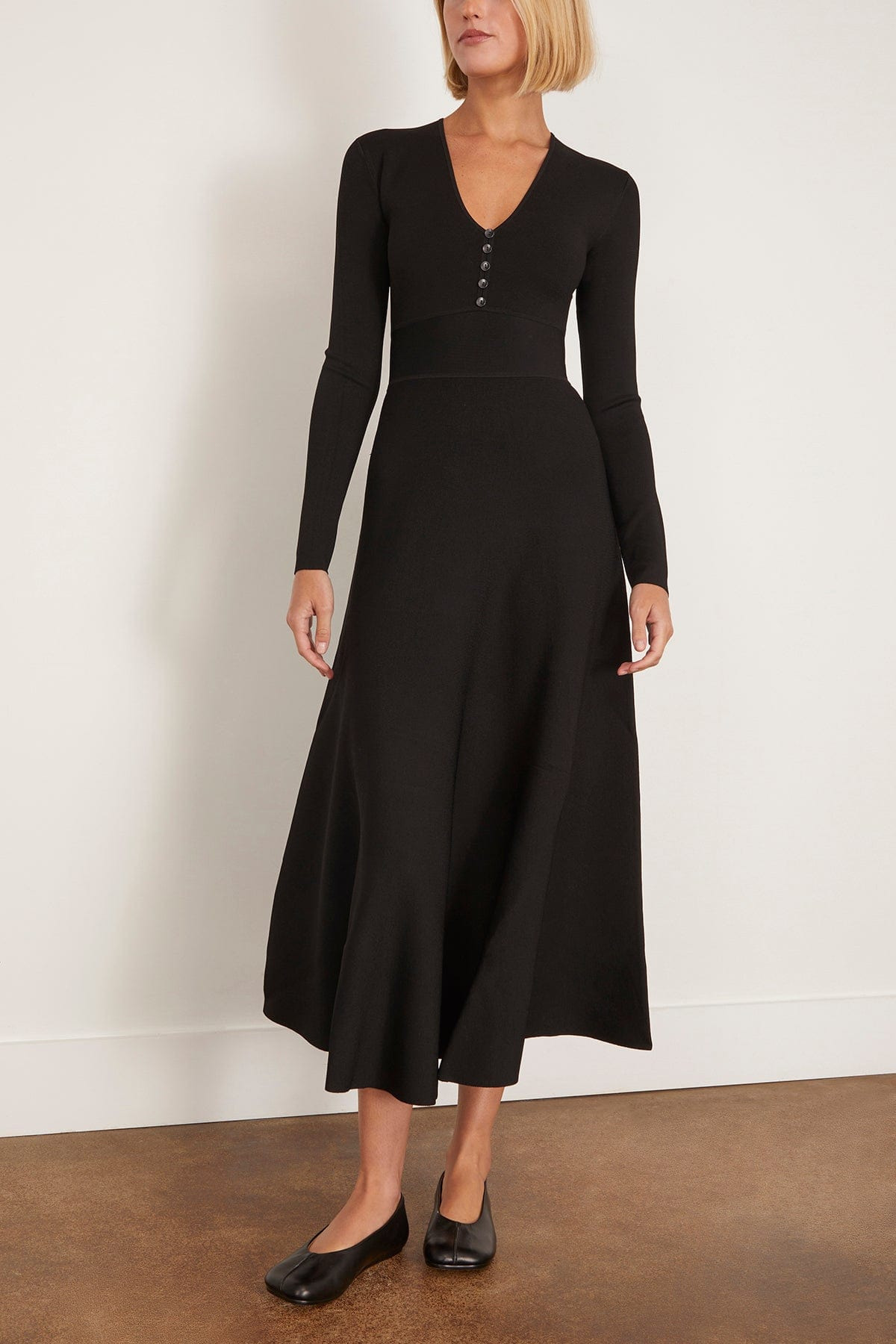 Button Front Dress in Black - 3
