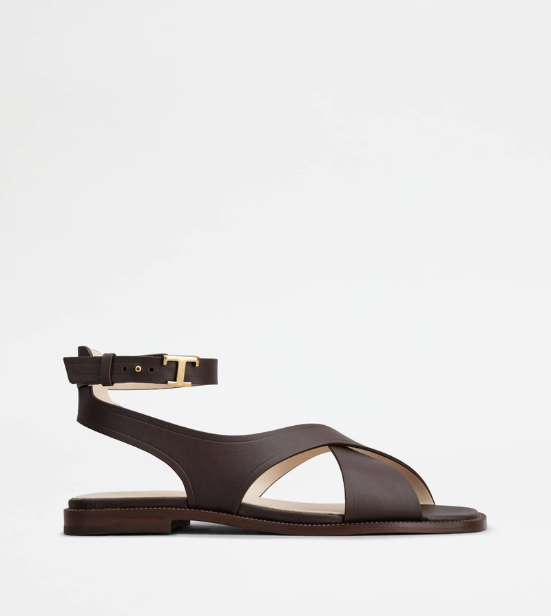 SANDALS IN LEATHER - BROWN 1