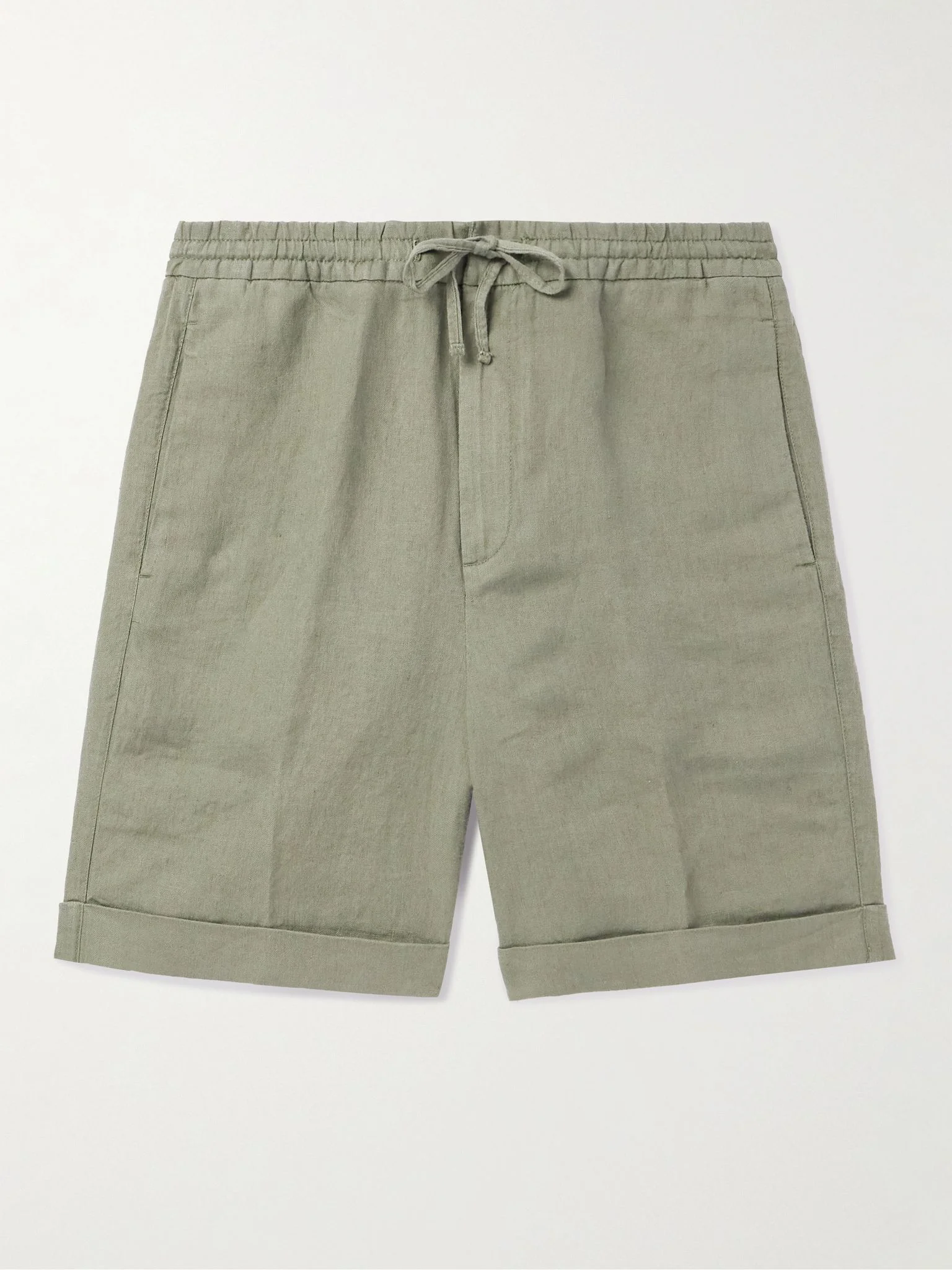 Straight-Leg Linen Drawstring Shorts Green - 1