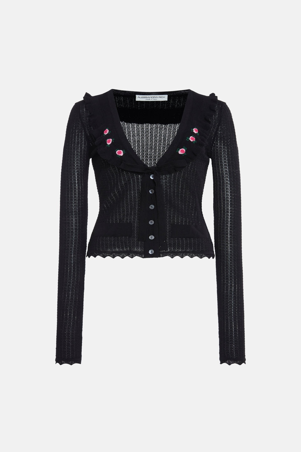 WOOL LACE KNIT CARDIGAN WITH EMBROIDERY - 1