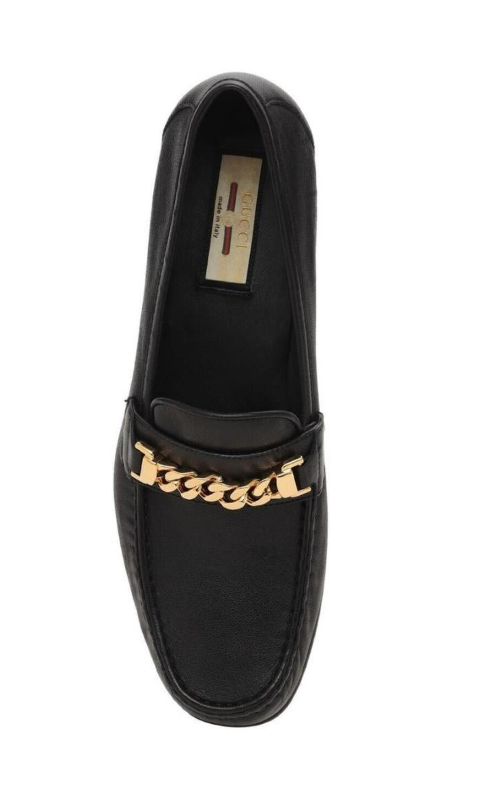 Black Leather Sylvie Chain Loafers - 2