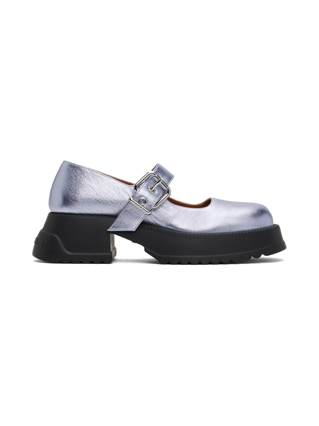 Blue Leather Mary Jane Platform Loafers - 1
