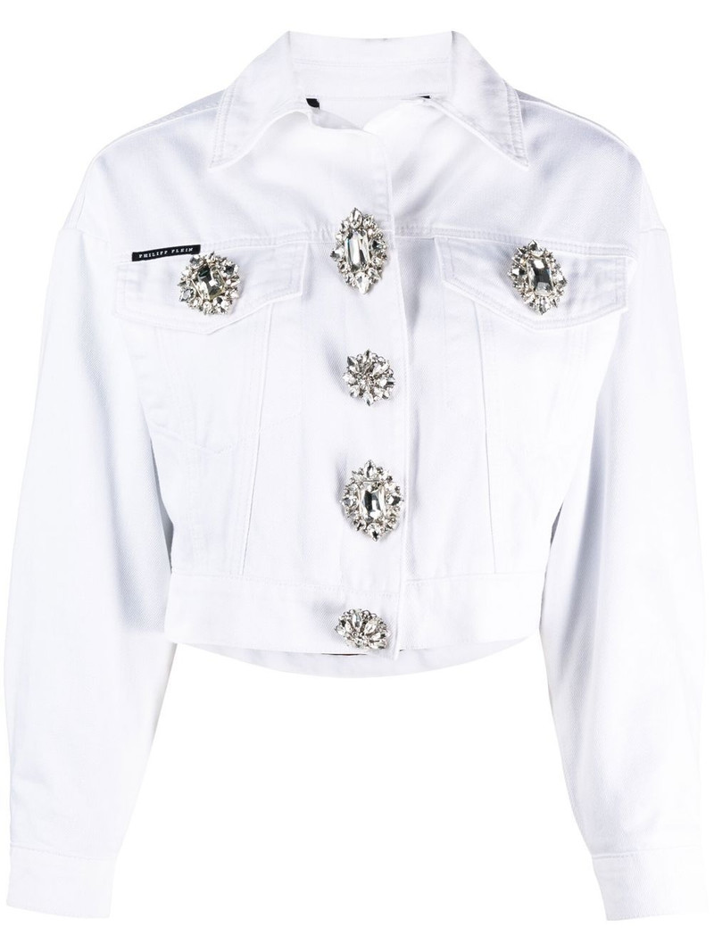 crystal button cropped denim jacket 1