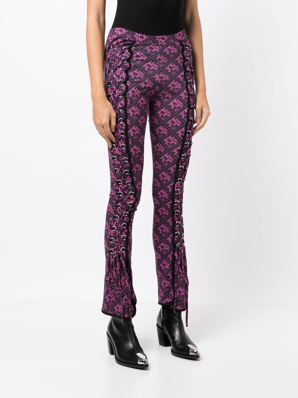 Gardenia print lace-up fasten leggings - 3