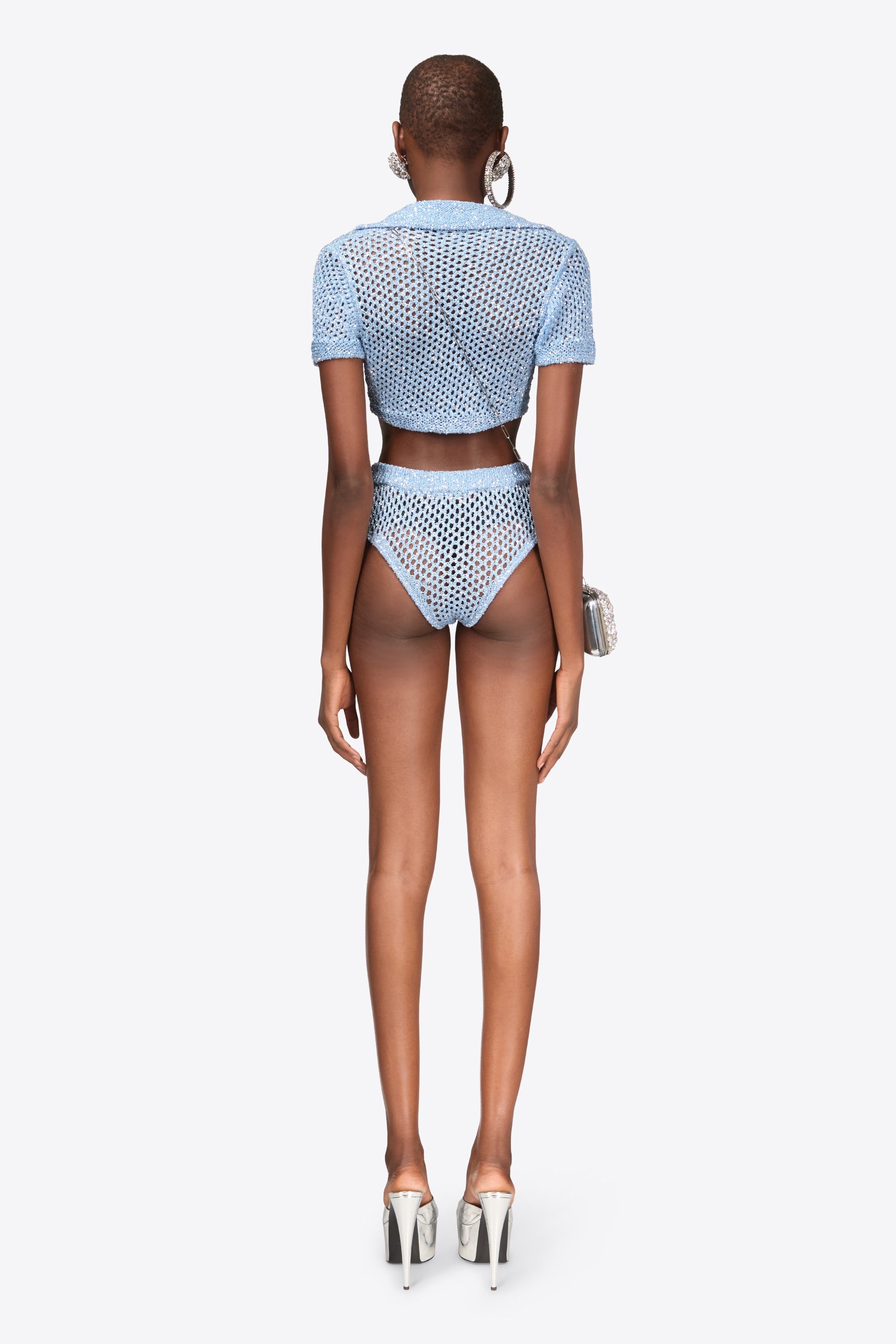 SEQUIN CROCHET SHORT SLEEVED CARDIGAN - 6