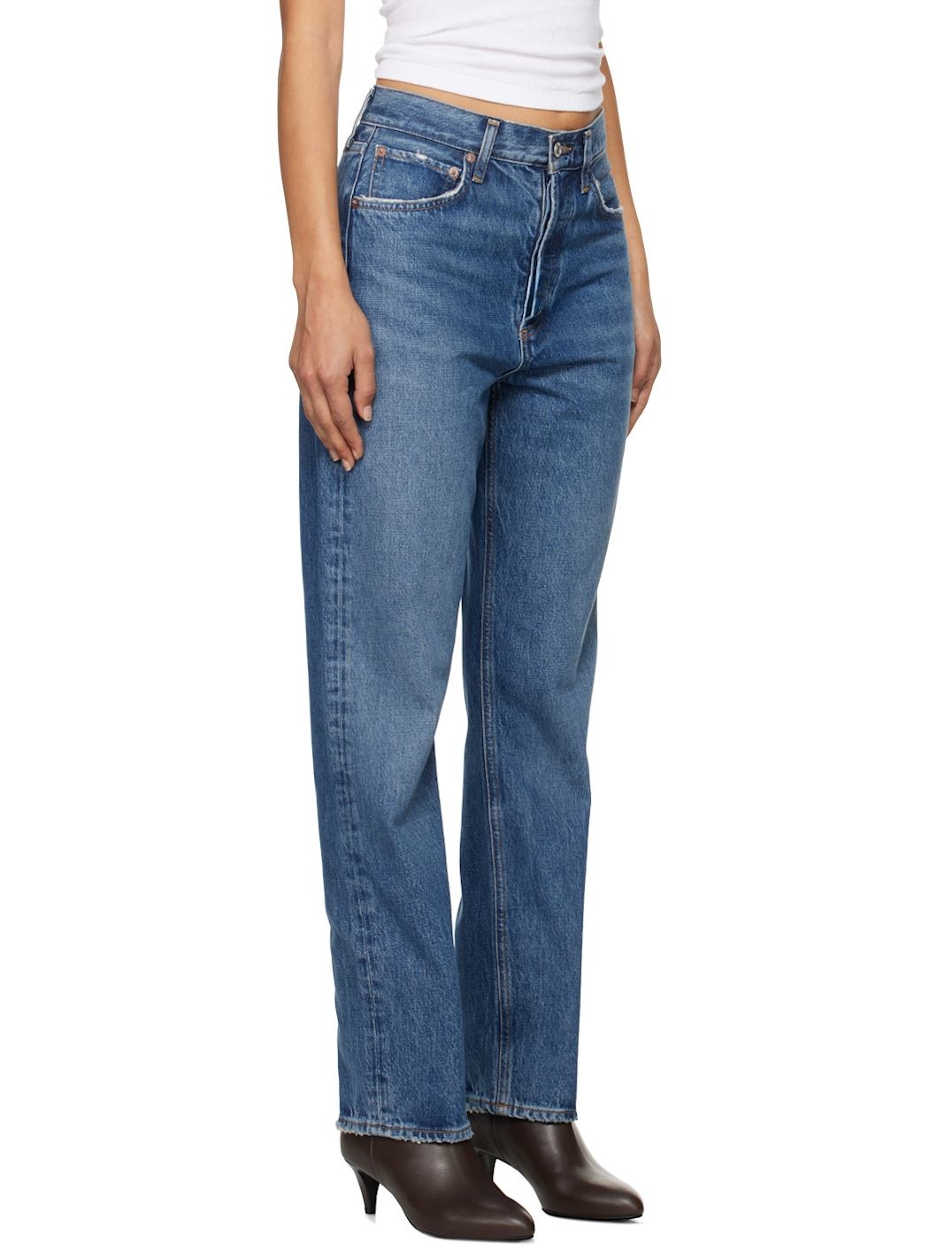 Blue 90's Mid Rise Straight Jeans - 2