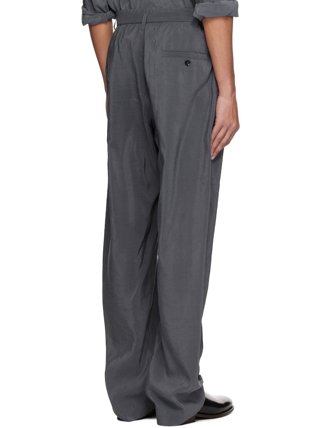 Gray Belted Relaxed Trousers - 3