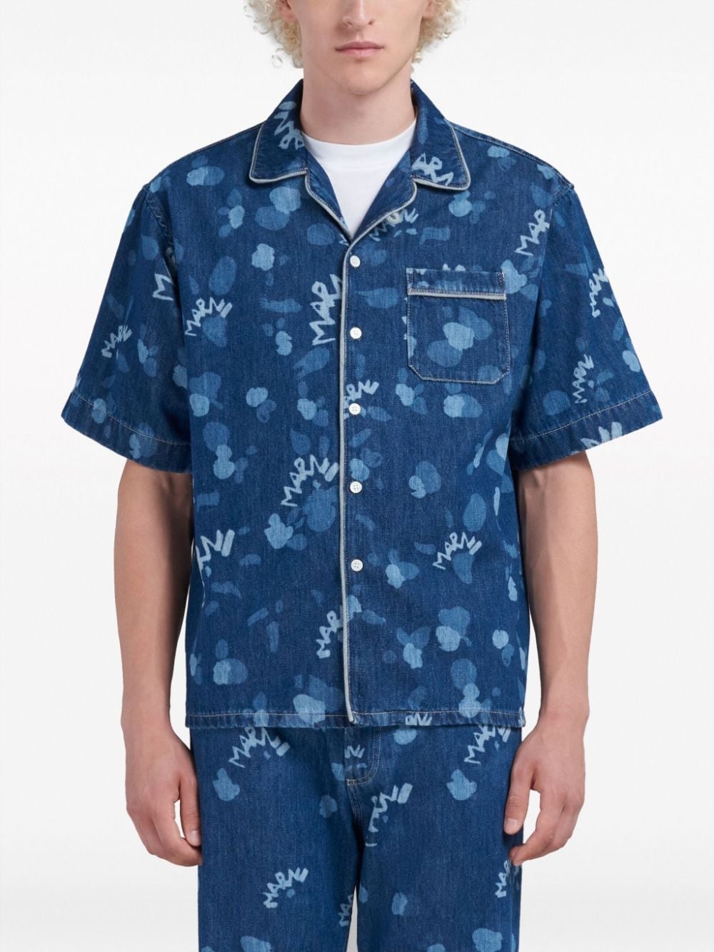 logo-print denim shirt - 3