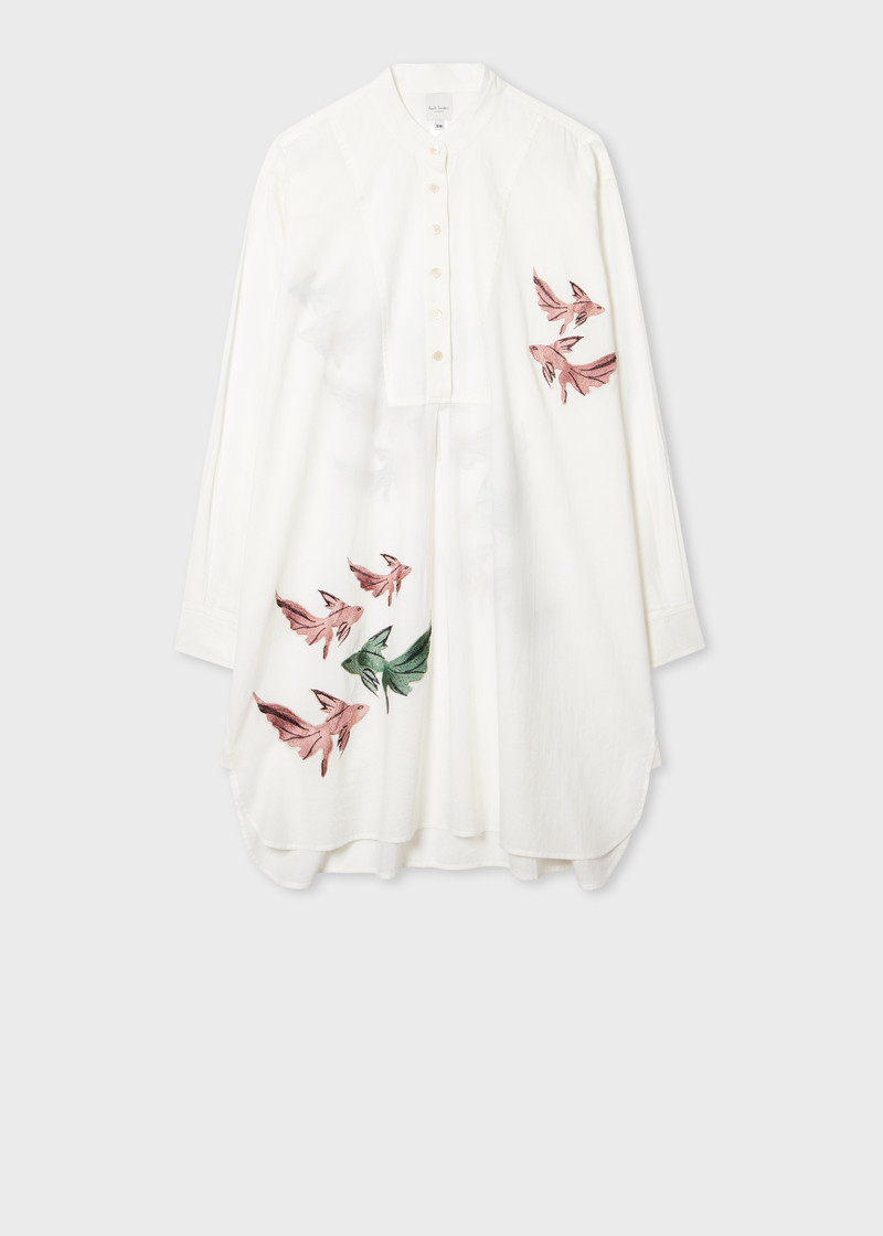 Women's White 'Le Peche Fish' Embroidery Kaftan 1