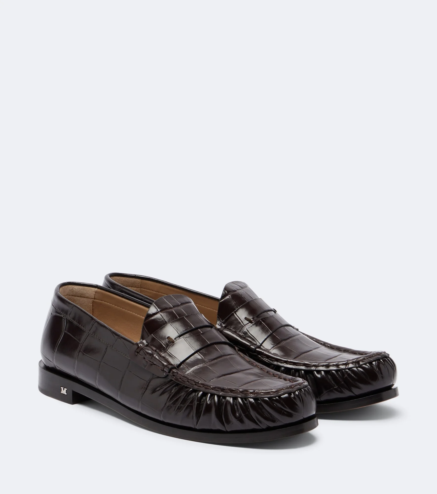 Croc-effect leather penny loafers - 1