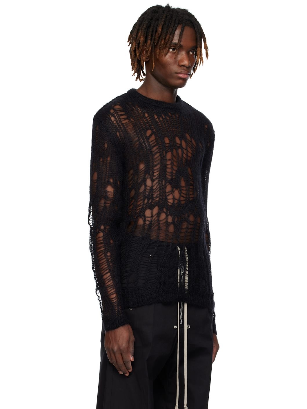 Black Hollywood Biker Round Neck Sweater - 2