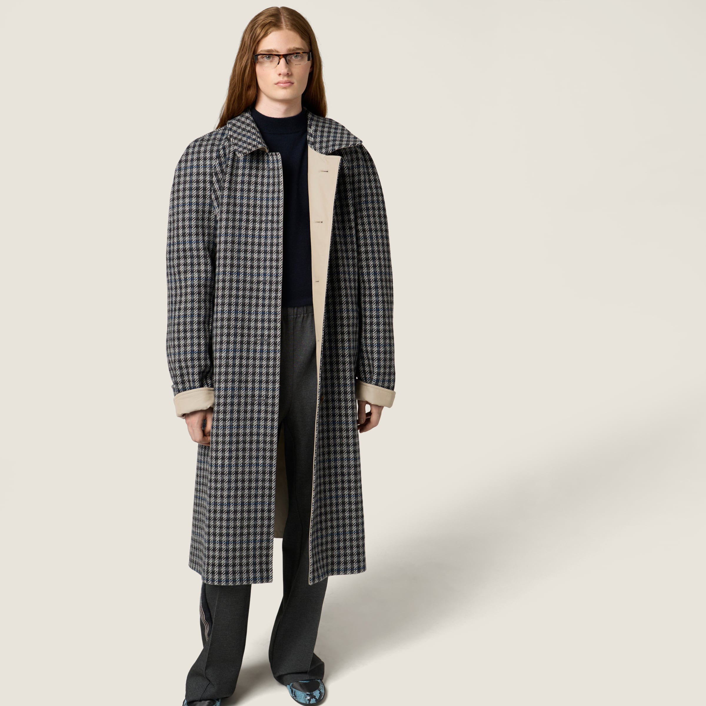 Reversible twill and check trench coat - 6