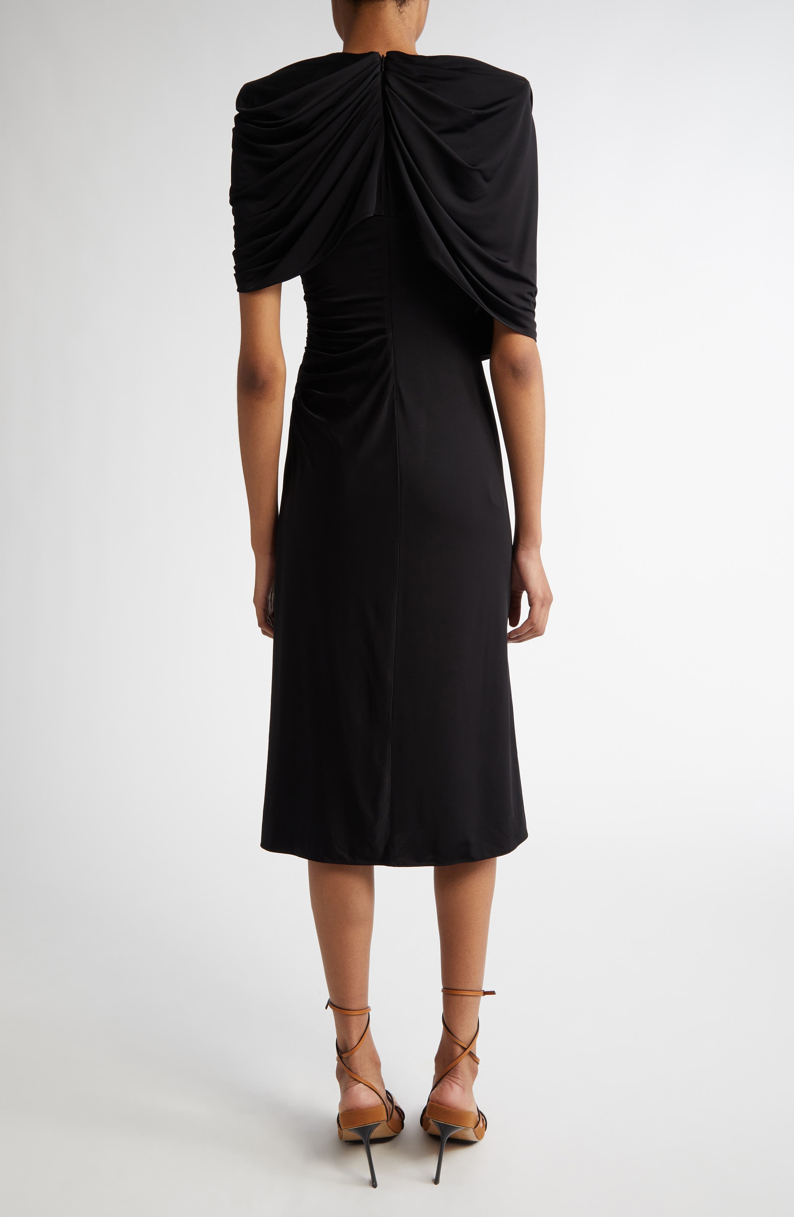 Stella McCartney Draped Cape Cutout Midi Dress in Black at Nordstrom - 2