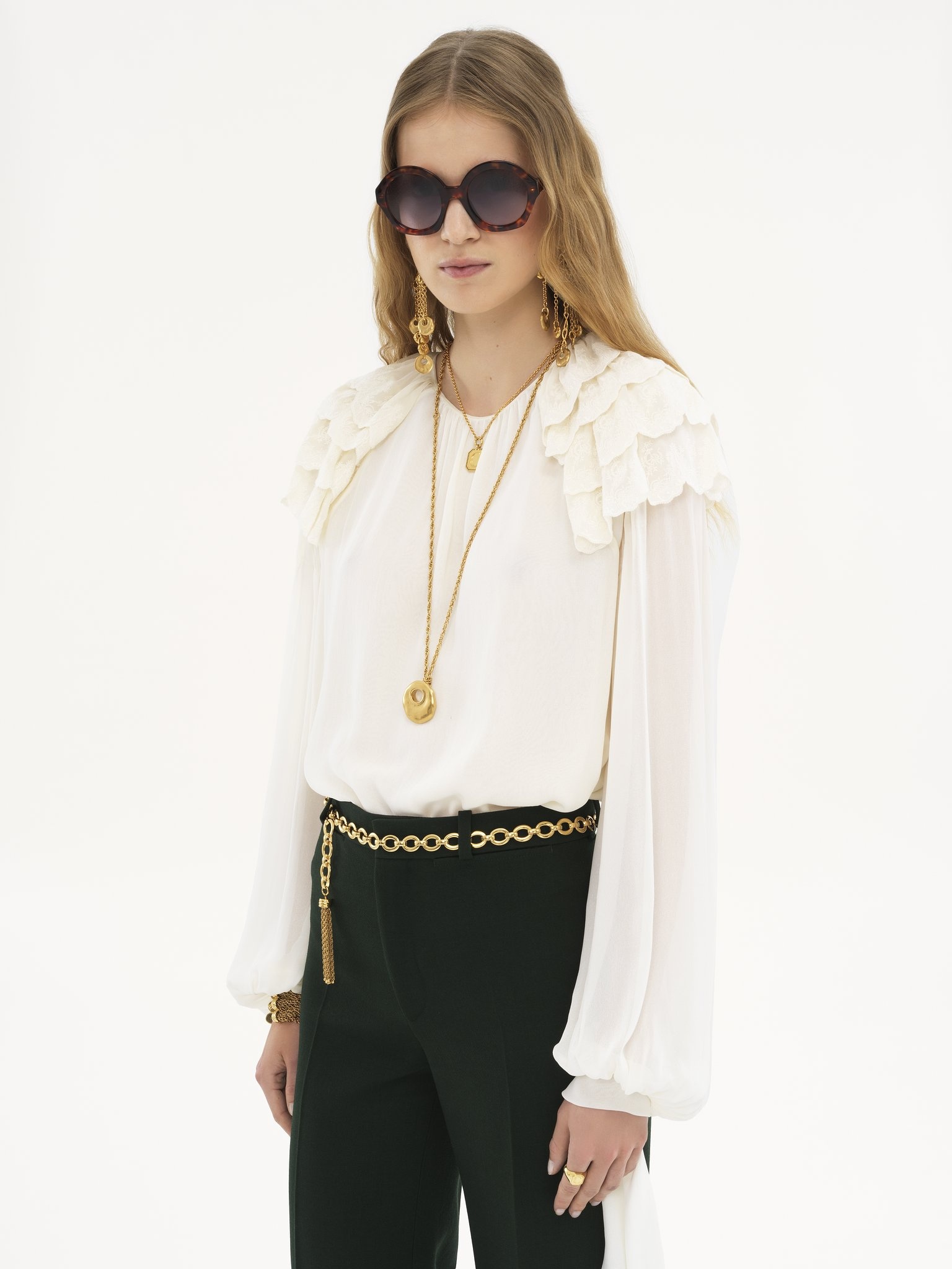 GATHERED RUFFLE TOP IN SILK GEORGETTE - 4