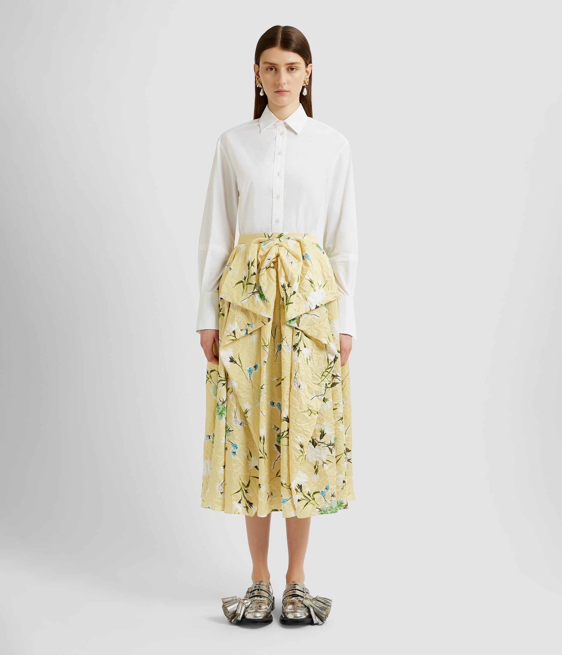 GATHERED BOW DETAIL MIDI SKIRT - 2