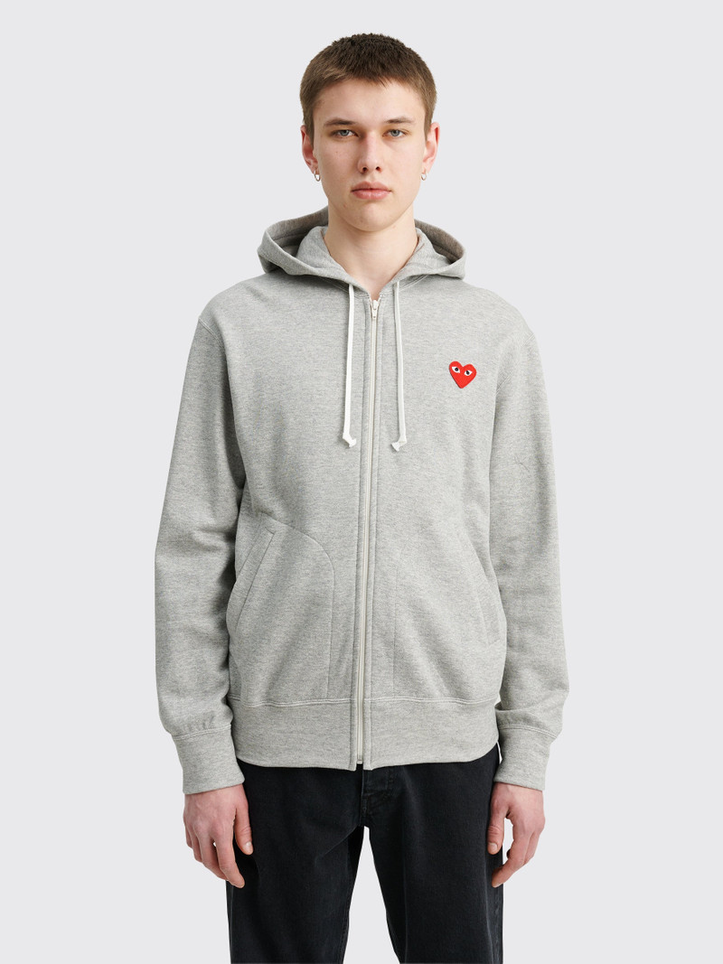 COMME DES GARÇONS PLAY SMALL HEART ZIP HOODED SWEATSHIRT GREY 2