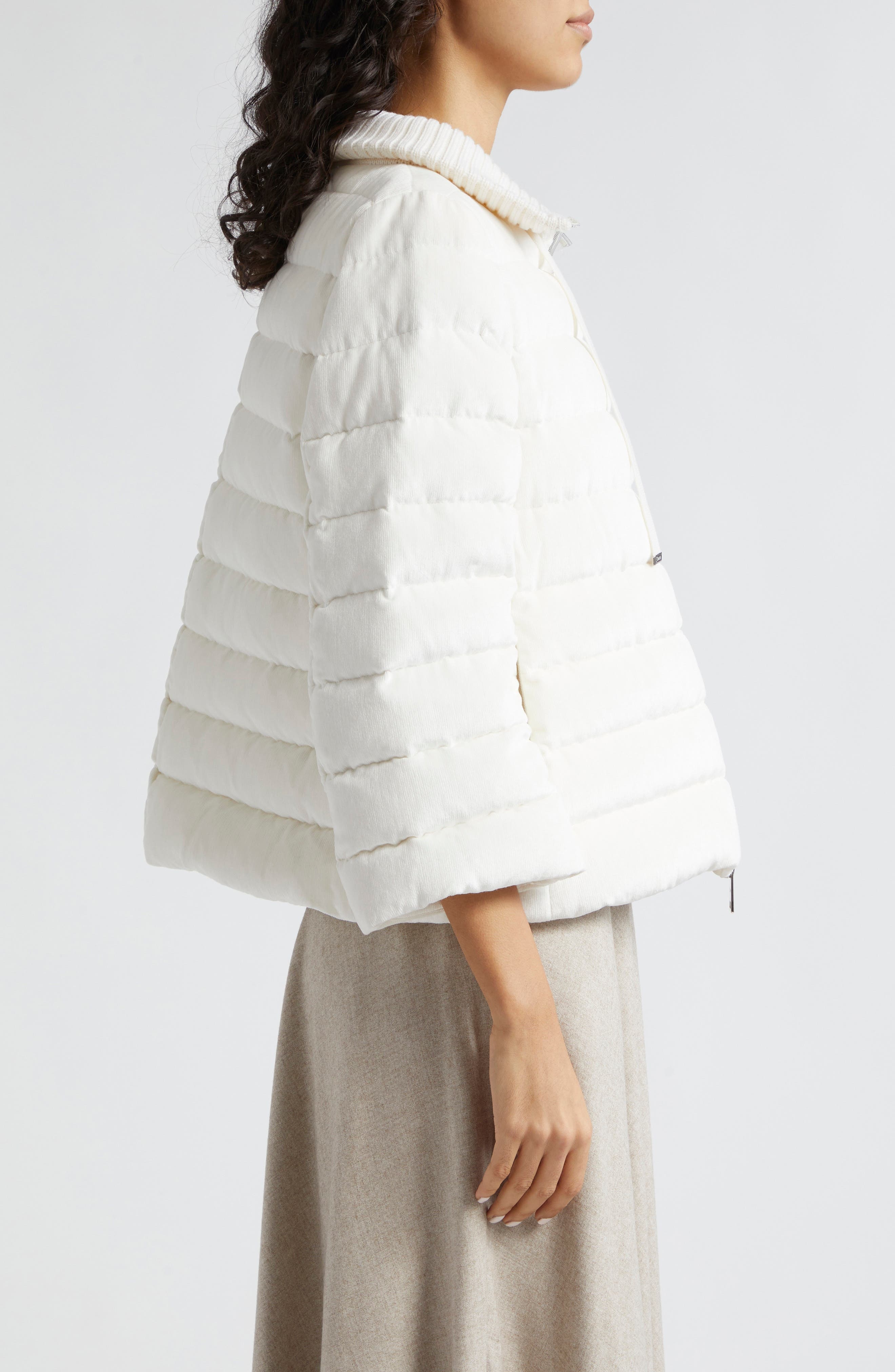 Herno Velvet Corduroy Channel Quilted Down Jacket in White at Nordstrom - 4
