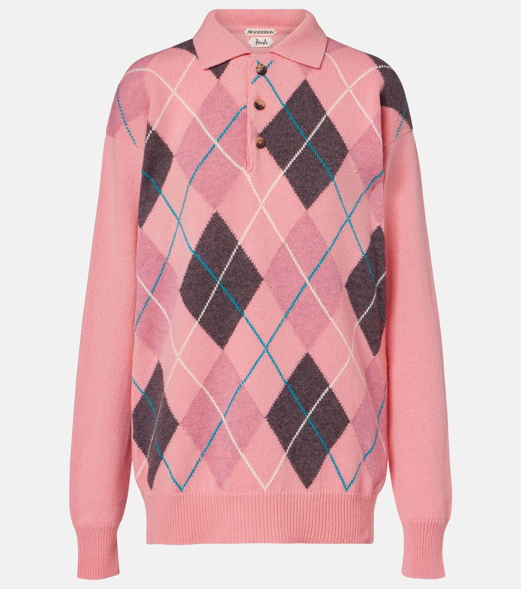 Argyle wool polo sweater - 1