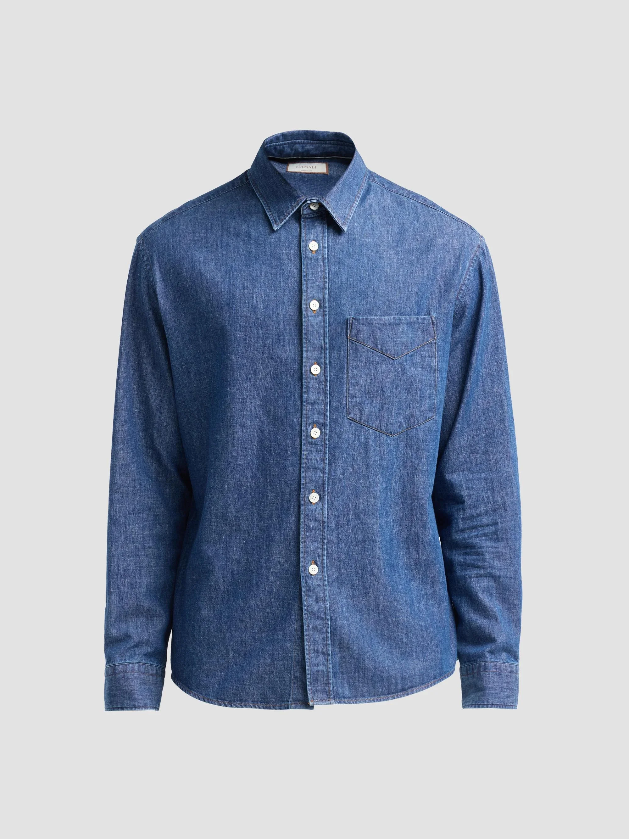Men's Stonewashed Denim Relaxed Shirt - Denim - 1