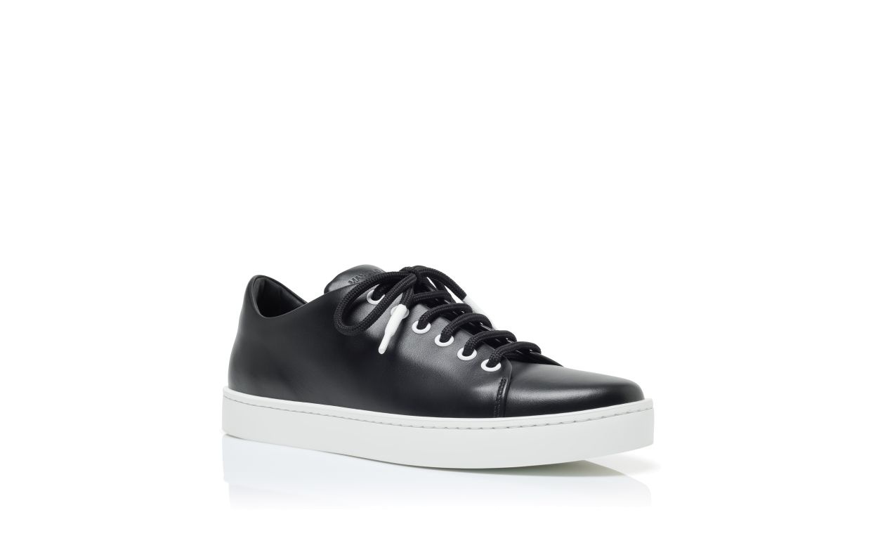 Black Calf Leather Lace-Up Sneakers - 3