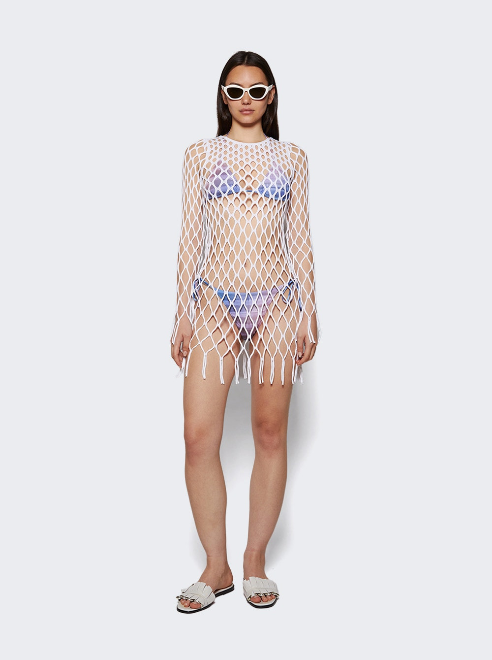 Knitted Mesh Mini Dress White - 5