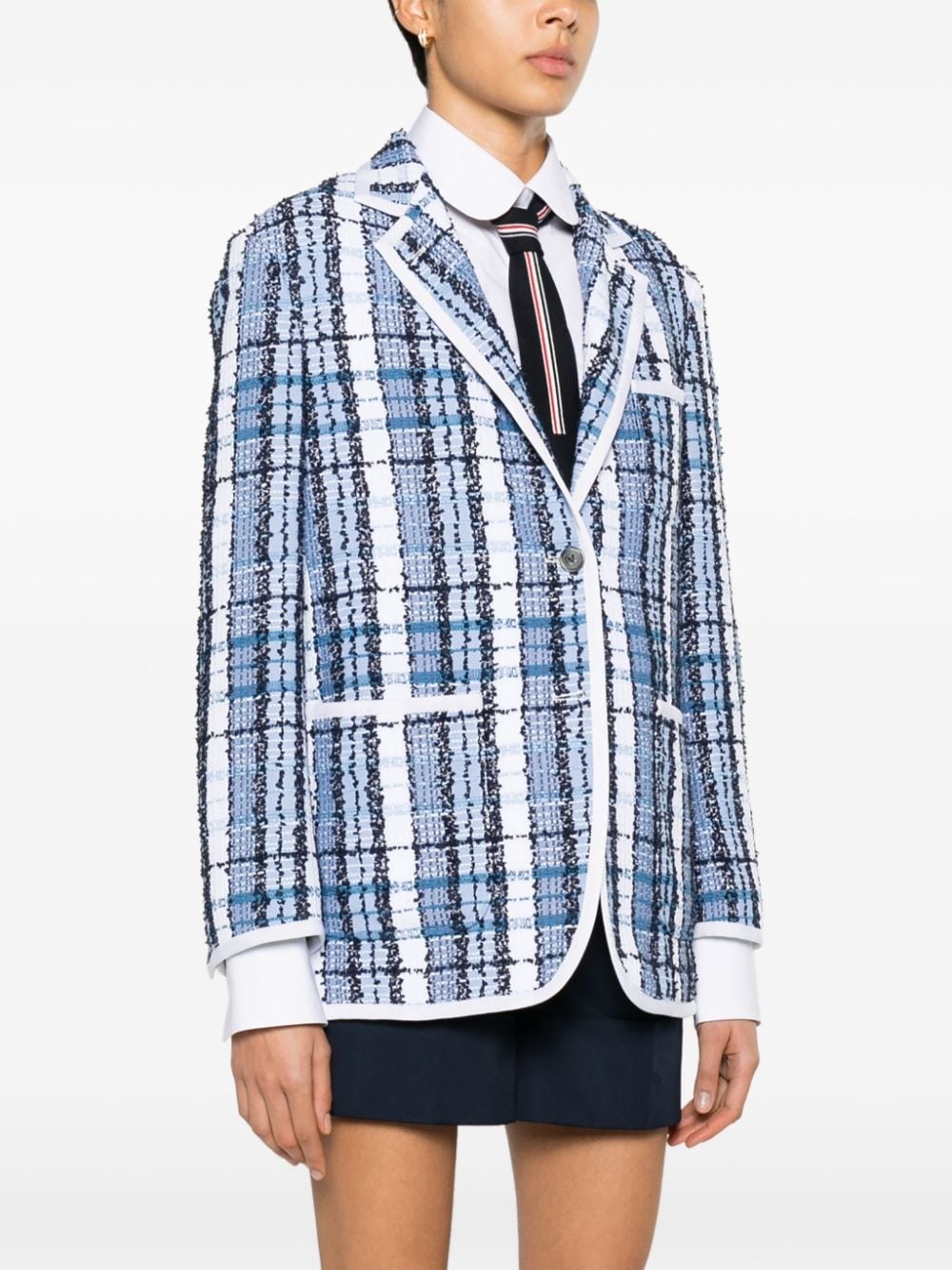 tartan-checked bouclÃ© blazer - 3