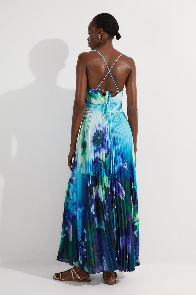 Ombre Floral Soft Pleated Woven Strappy Maxi Dress 5