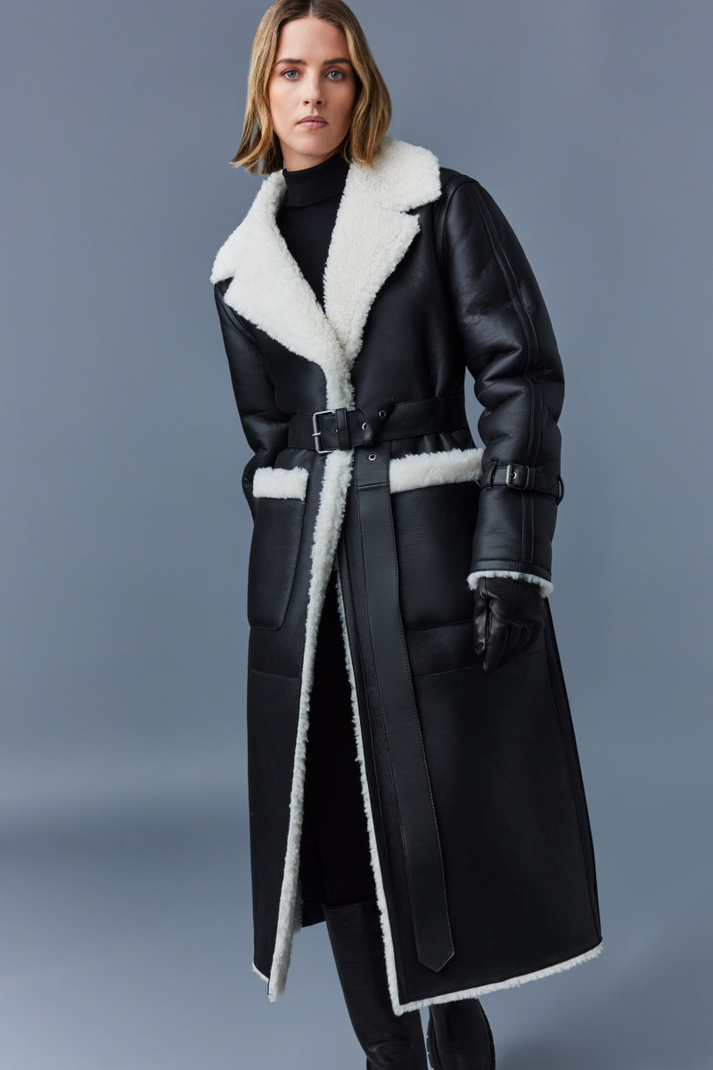 SABREEN Long trench coat with shearling trim 5