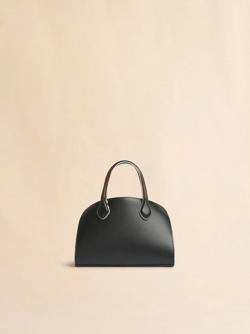 BLACK LEATHER OVERLAP SMALL HANDBAG - 1