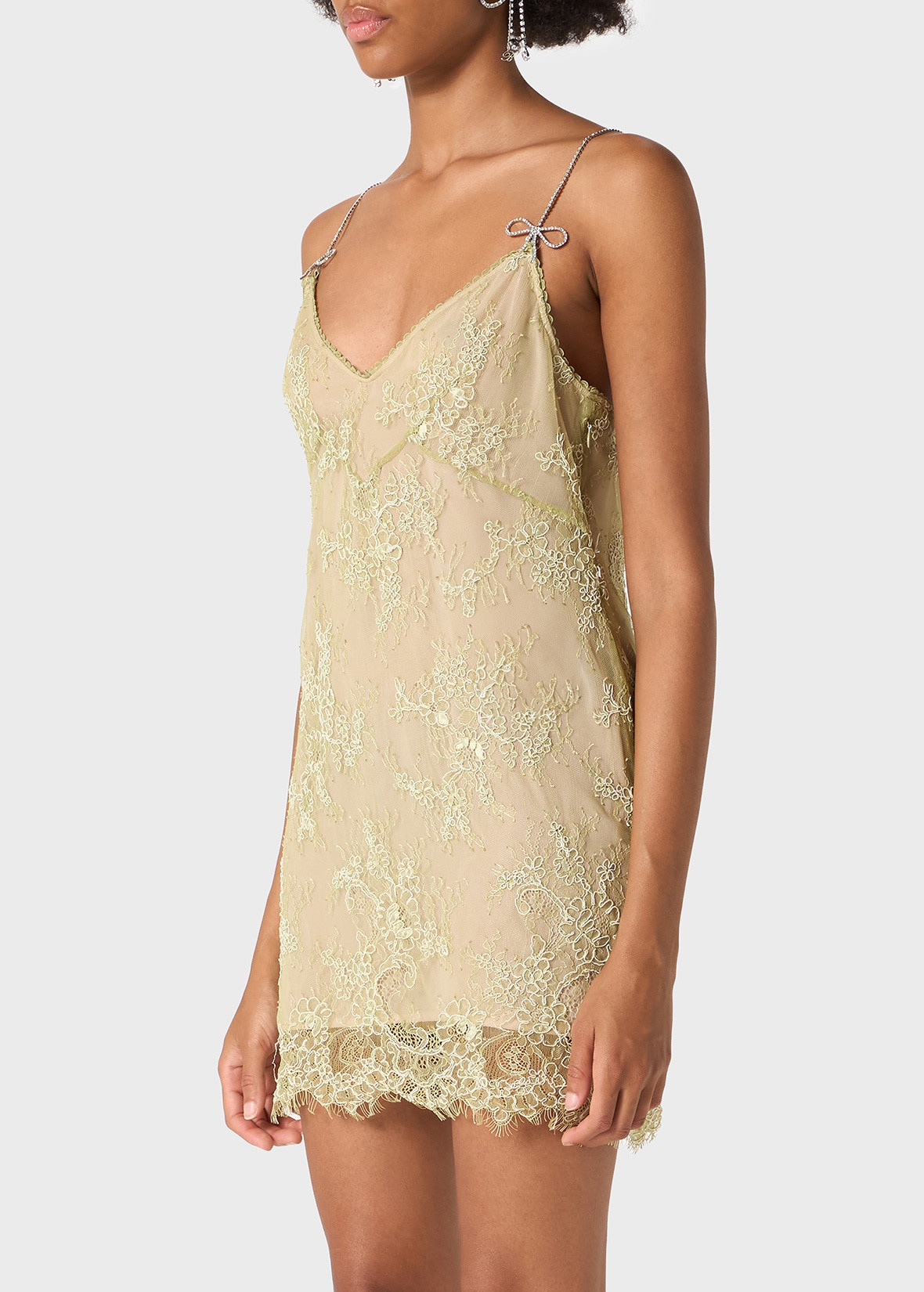 MINI DRESS IN RÉBRODÉ LACE WITH RHINESTONE DETAILS - 5