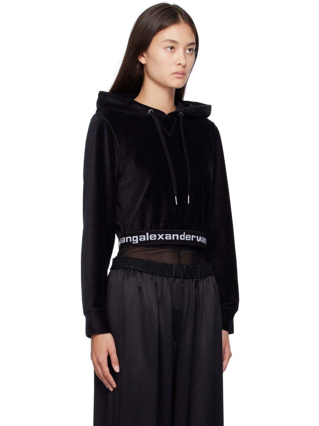 Black Cropped Hoodie - 2