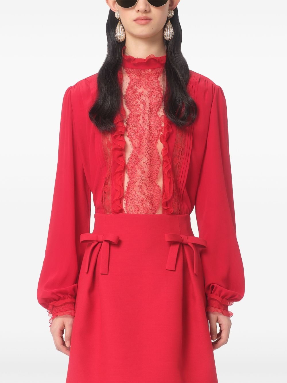 lace-trim silk blouse - 3