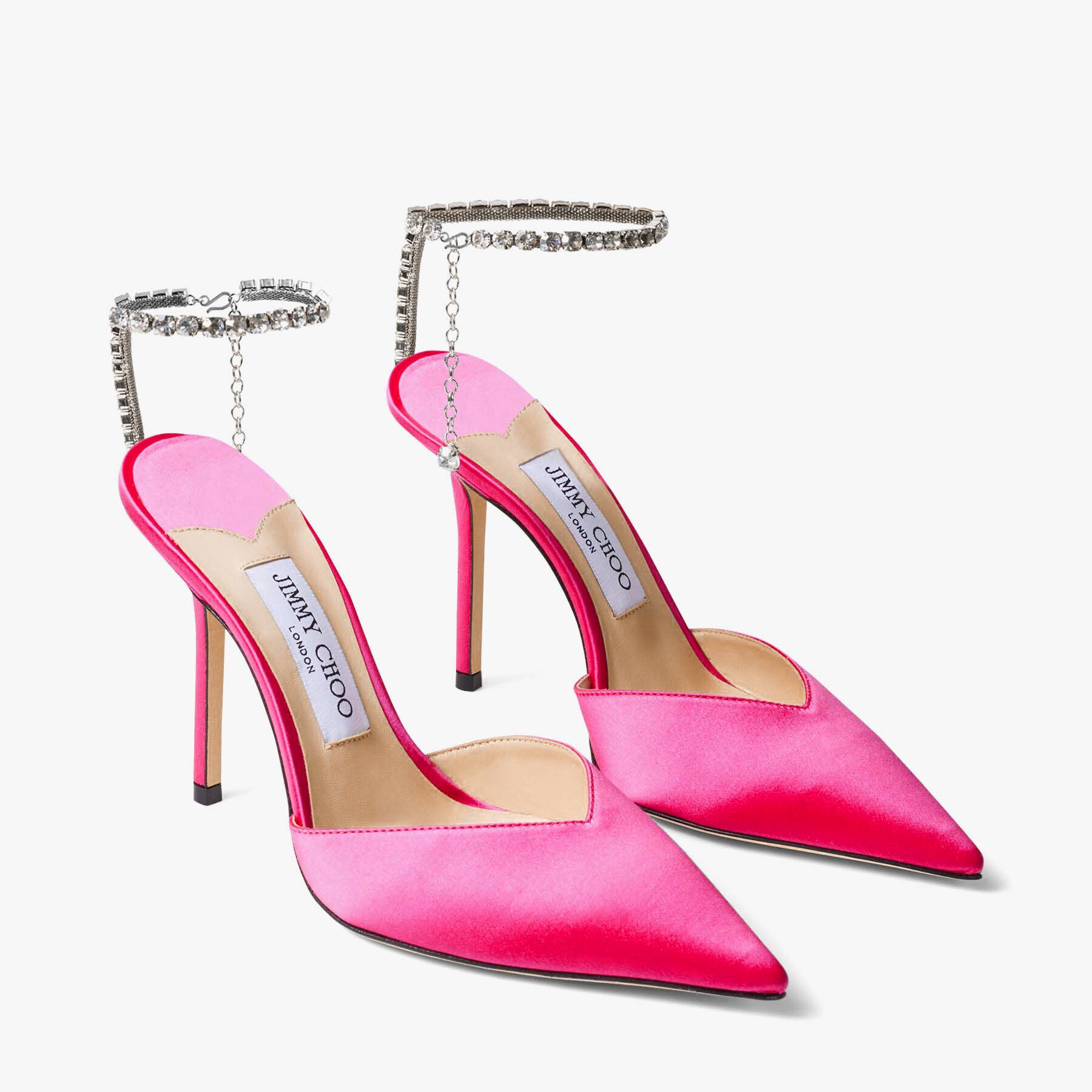 Saeda 100
Fuchsia Satin Pumps with Crystal Embellishment - 3