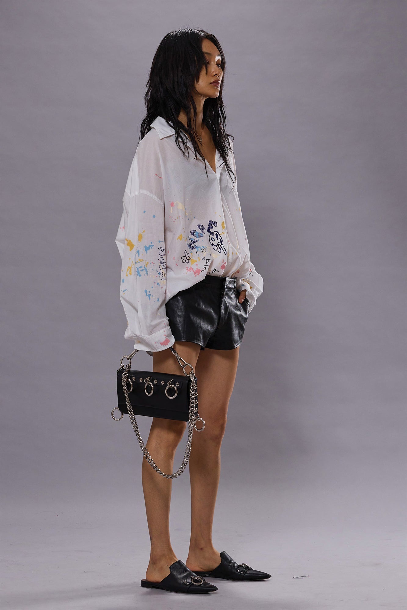 DROP NECK SHIRT - WHITE W/ PAINT SPLATTER AND SCRIBBLES - R13 - 2