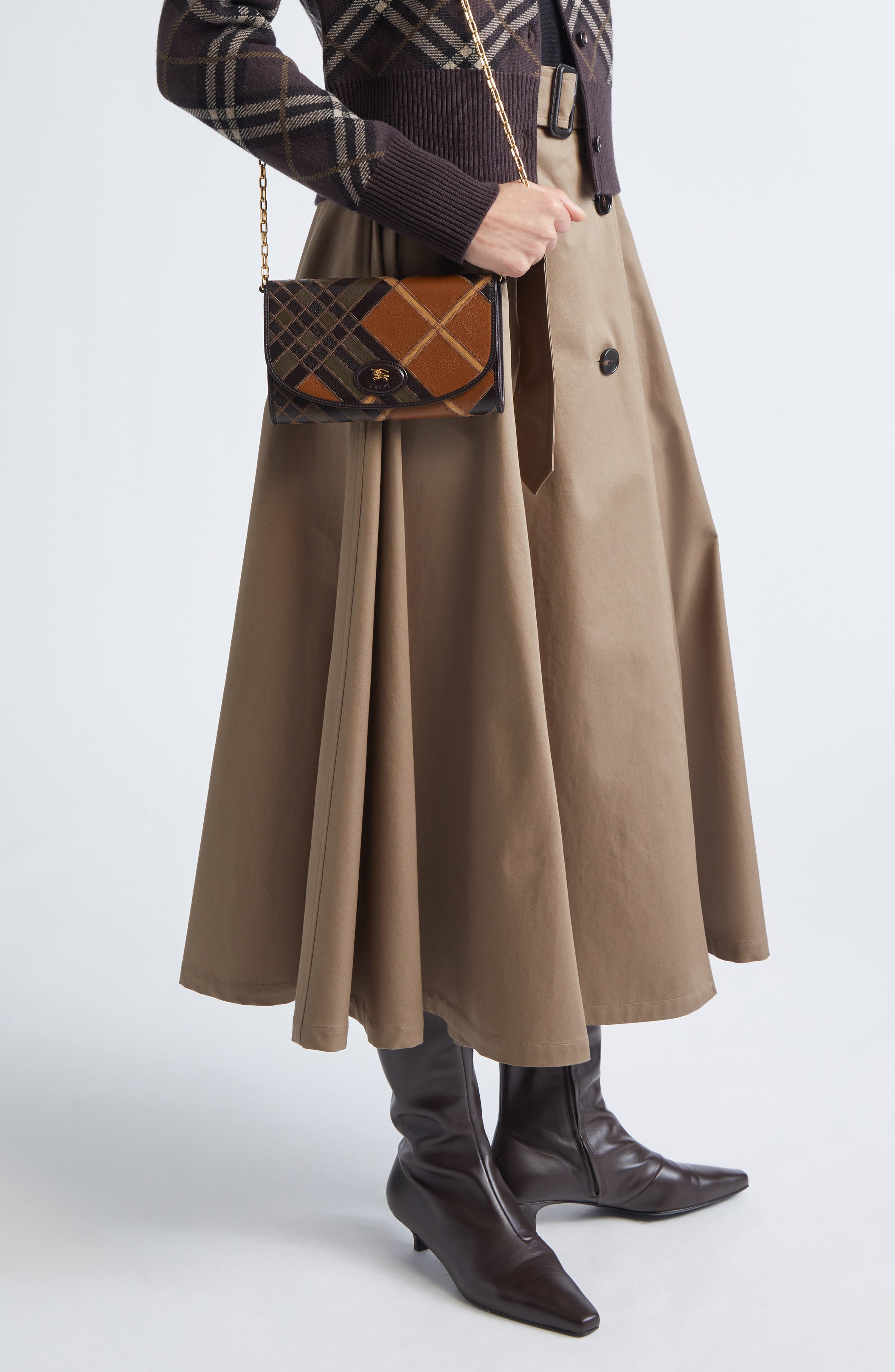 burberry Georgette Check Wool & Cashmere Blend Cardigan in Truffle Ip Check at Nordstrom - 2