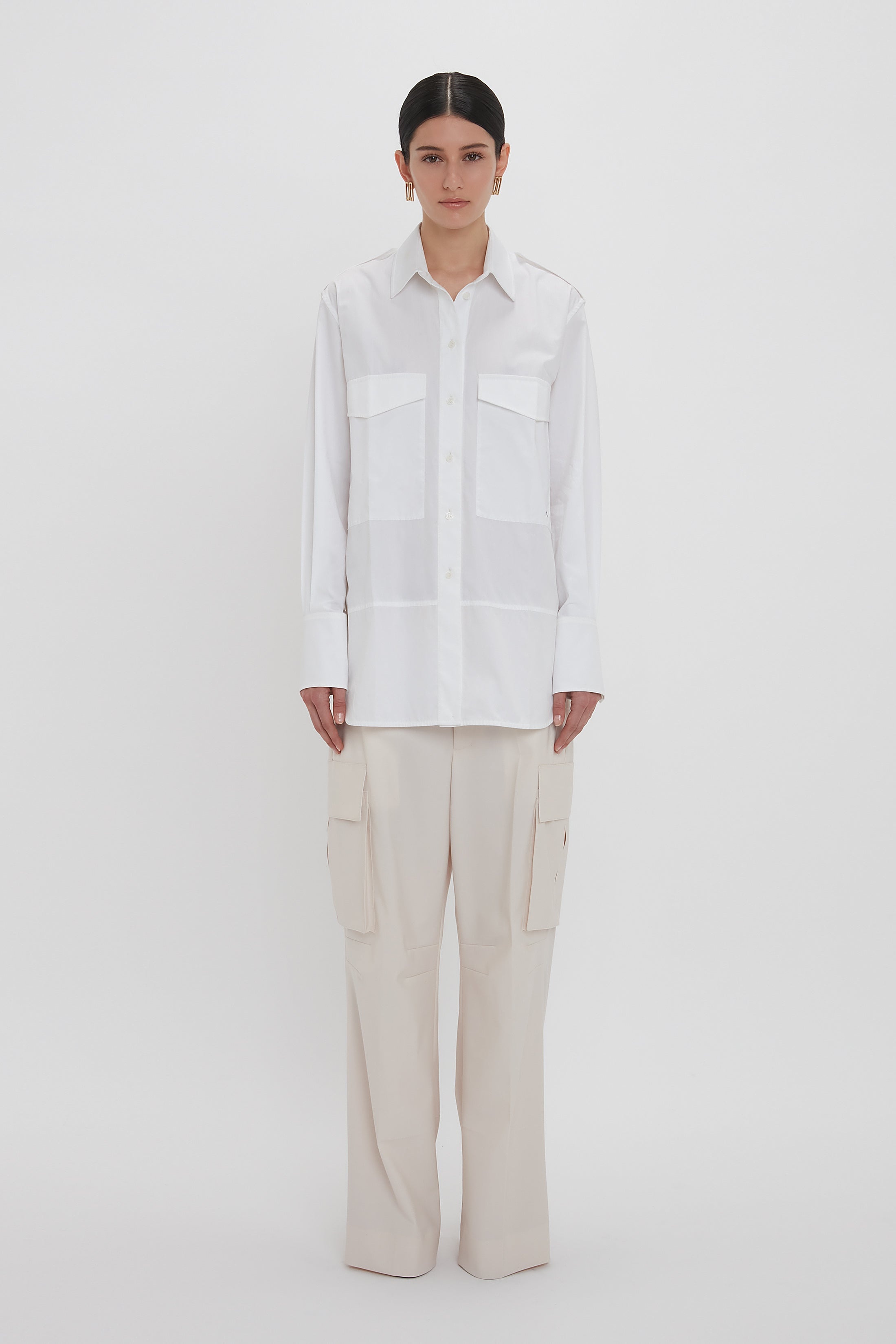 Oversized Pocket Shirt In White - 3