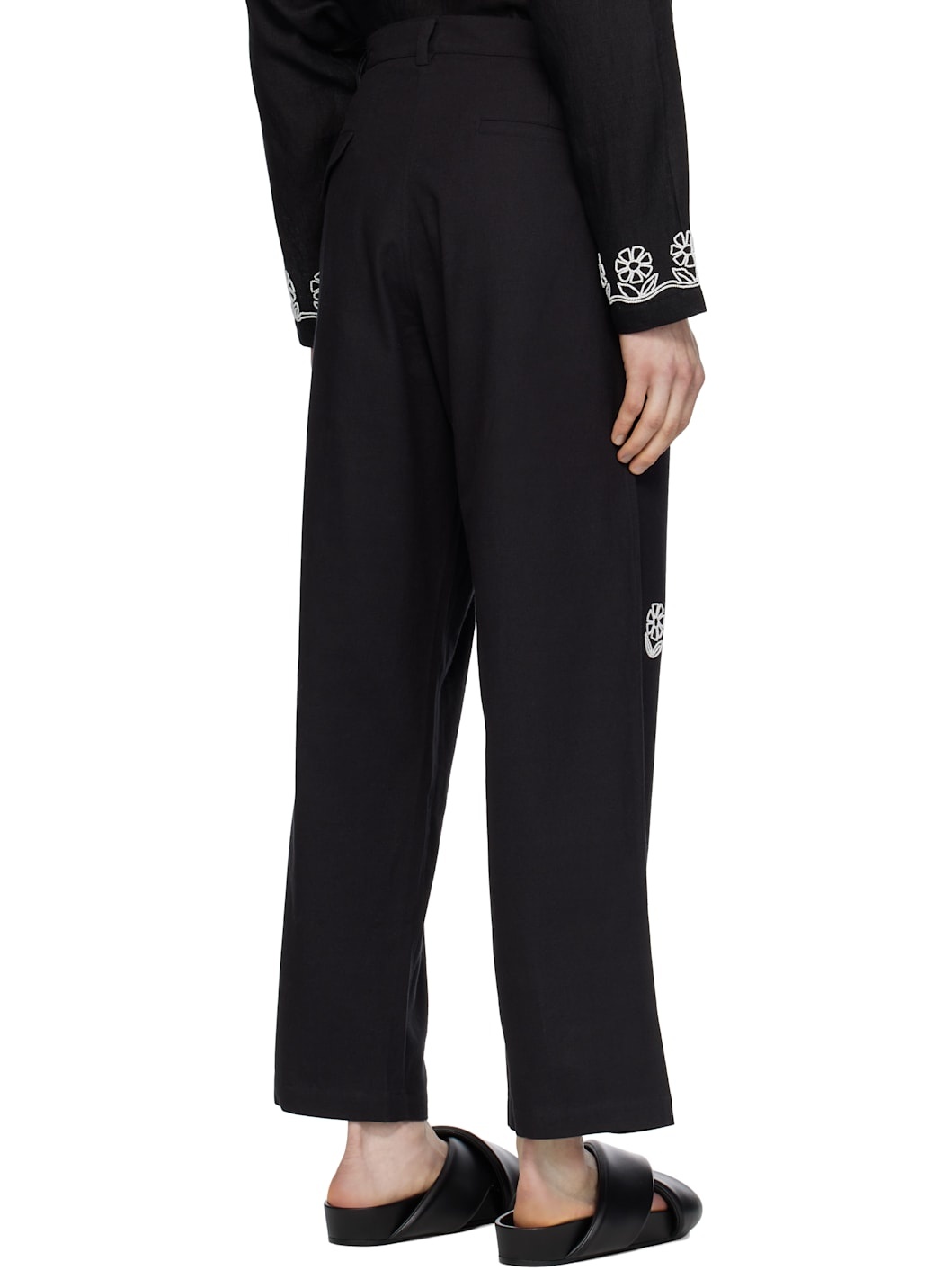 Black Beadwork Embroidered Trousers - 3