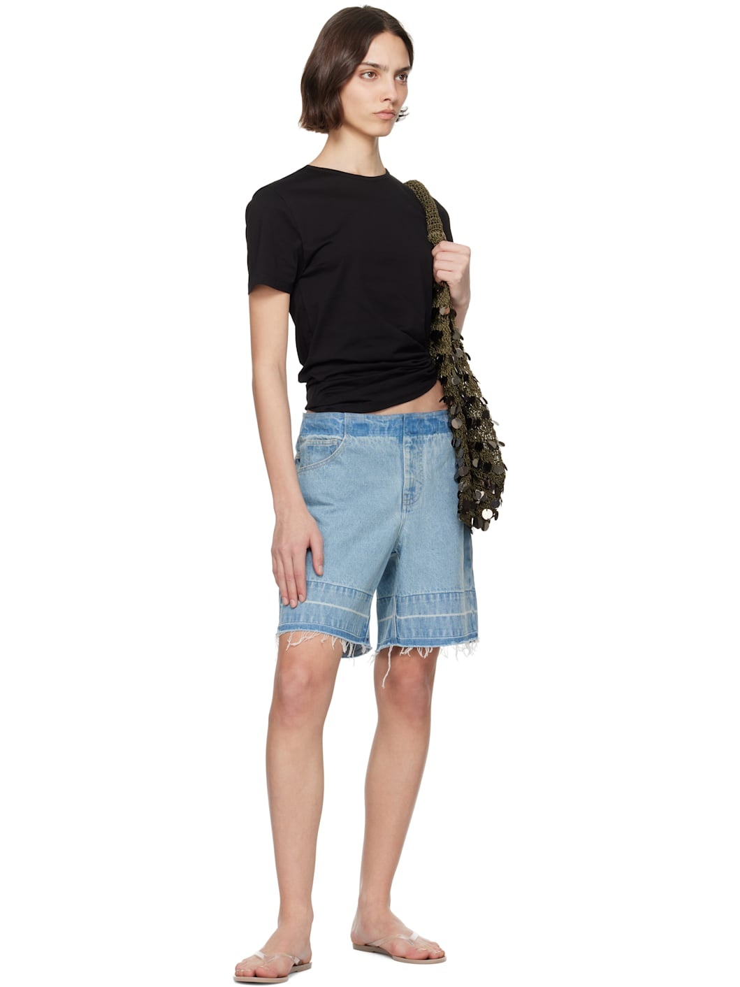 Blue Deconstruct Denim Shorts - 4