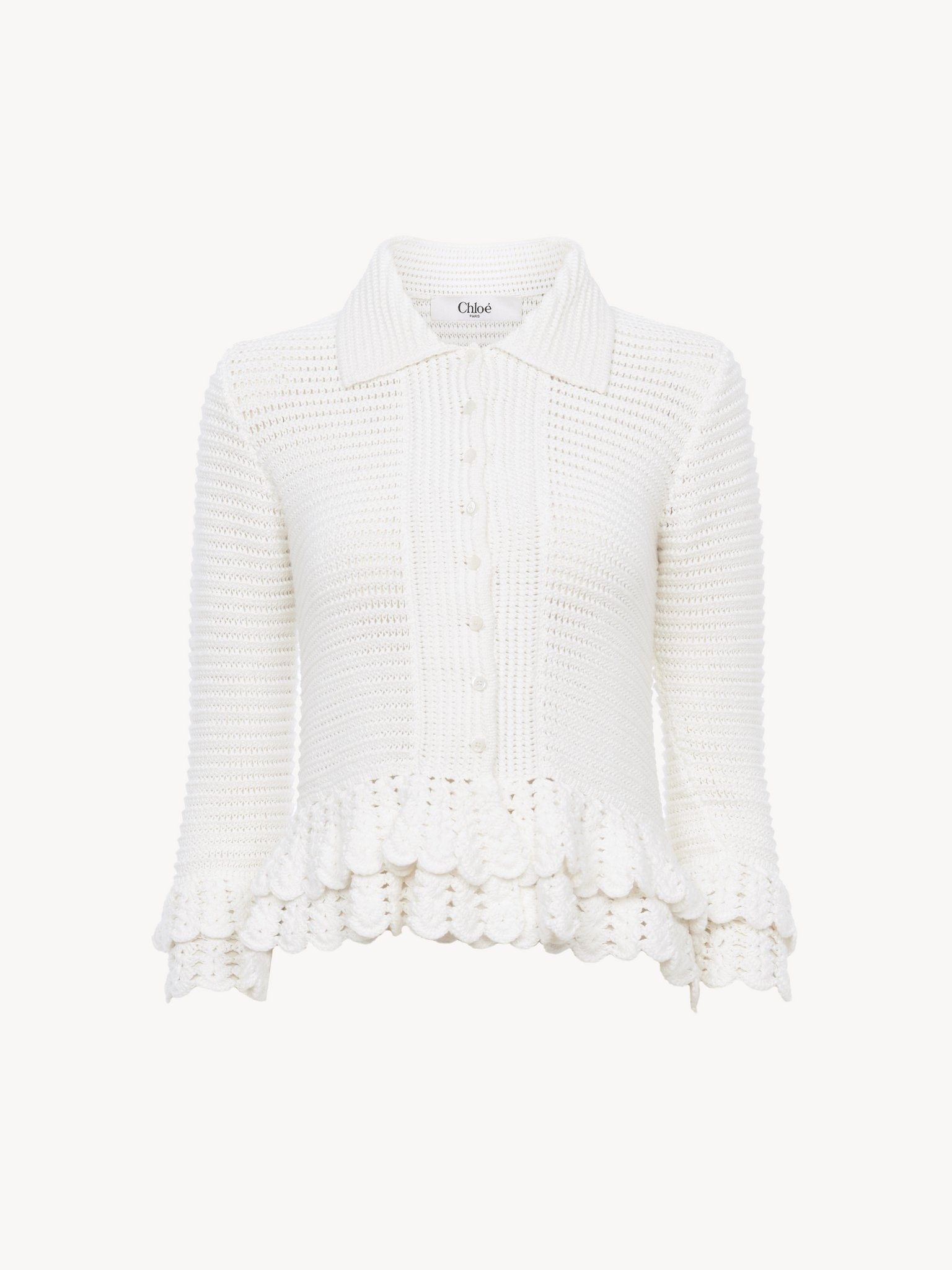 FITTED RUFFLED CARDIGAN IN CROCHET KNIT - 2