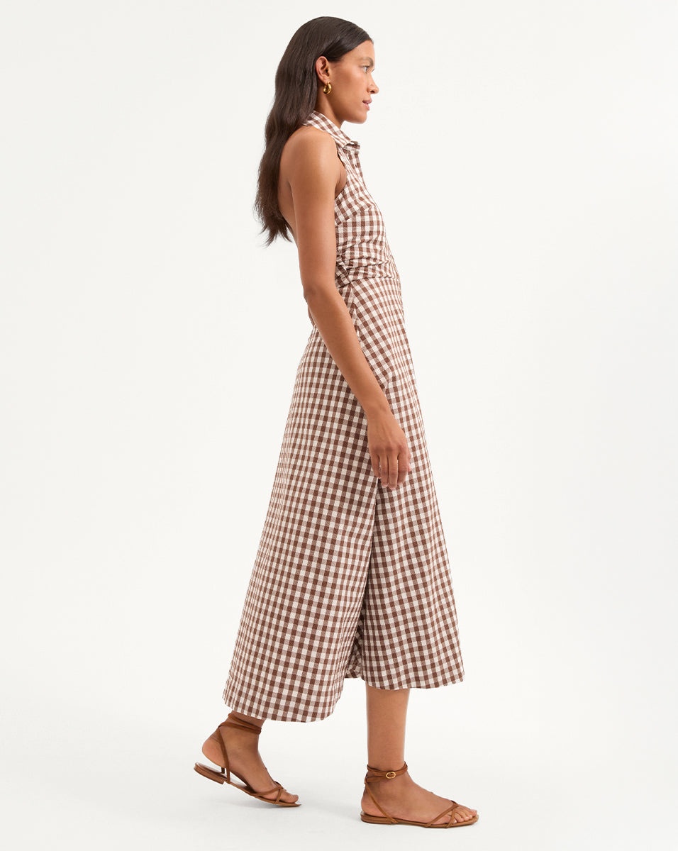 MACKEY GINGHAM SEERSUCKER HALTER DRESS - 4