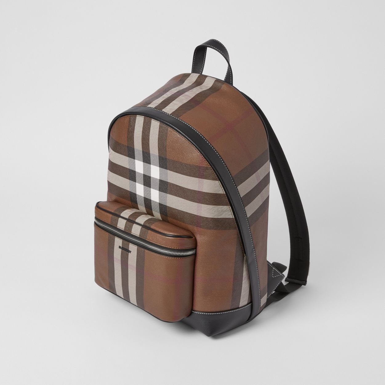 Check and Leather Backpack - 4