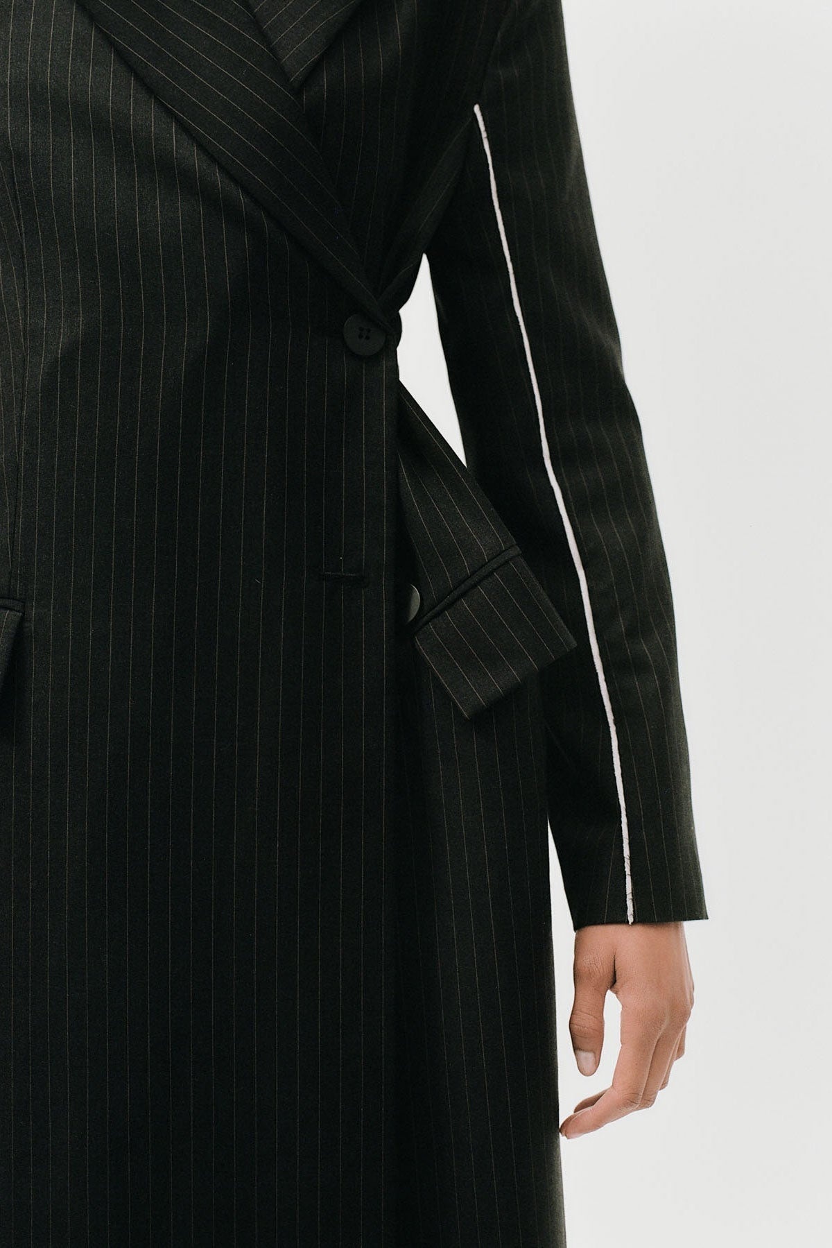 Pinstripe Maxi Coat - Black - 3
