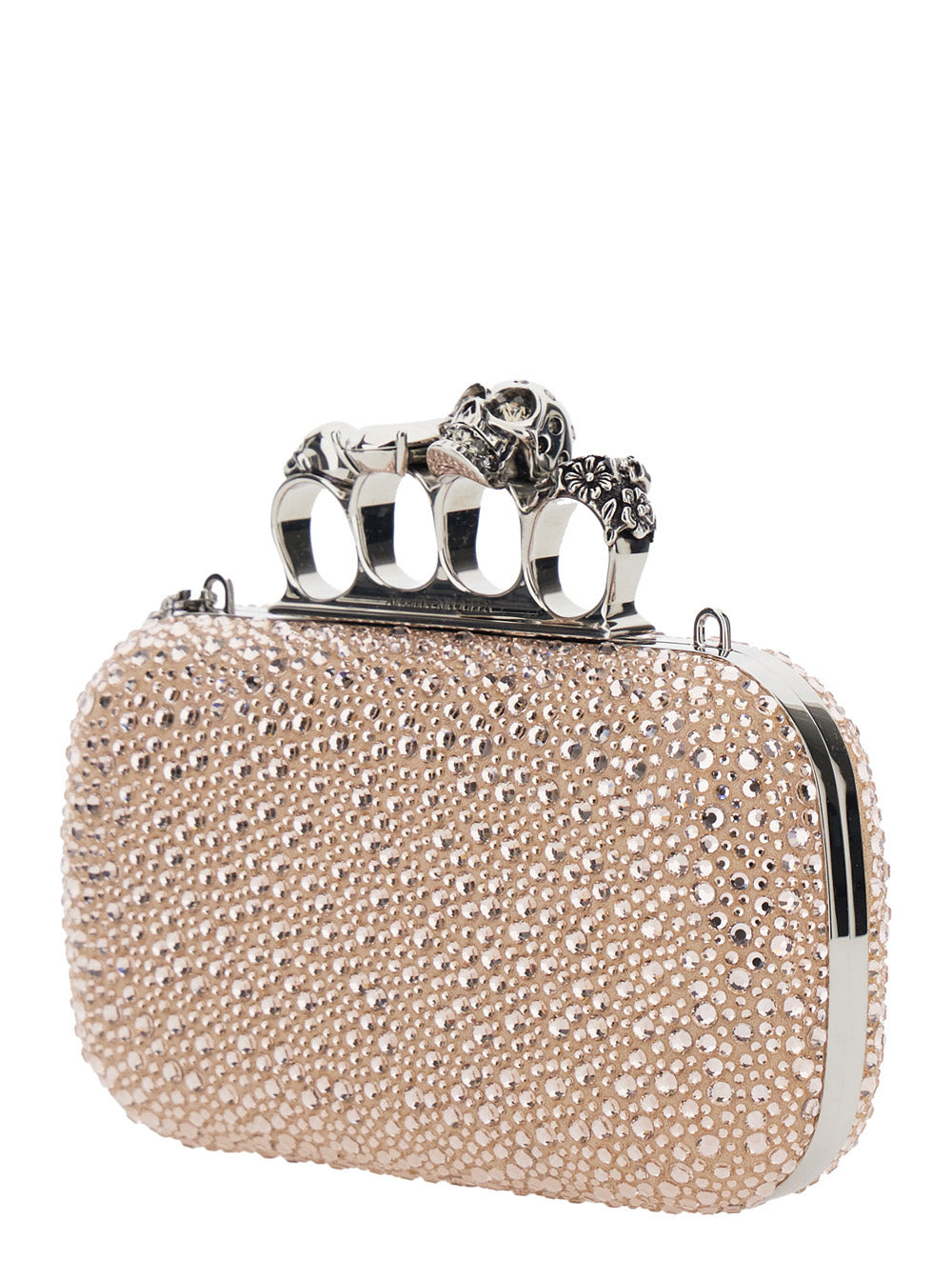 Alexander Mcqueen Women 'Four Ring' Pink Clutch With Skull-Shaped Studs And All-Over Rhinestone Appl - 2