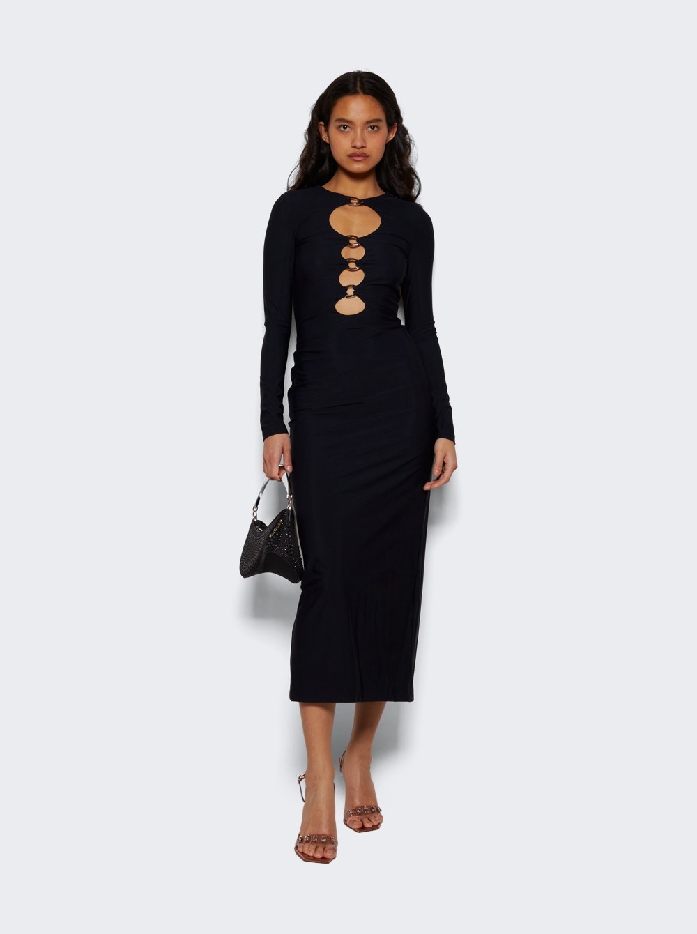 Chain-Link Detail Cut-Out Stretch Jersey Dress Black - 2