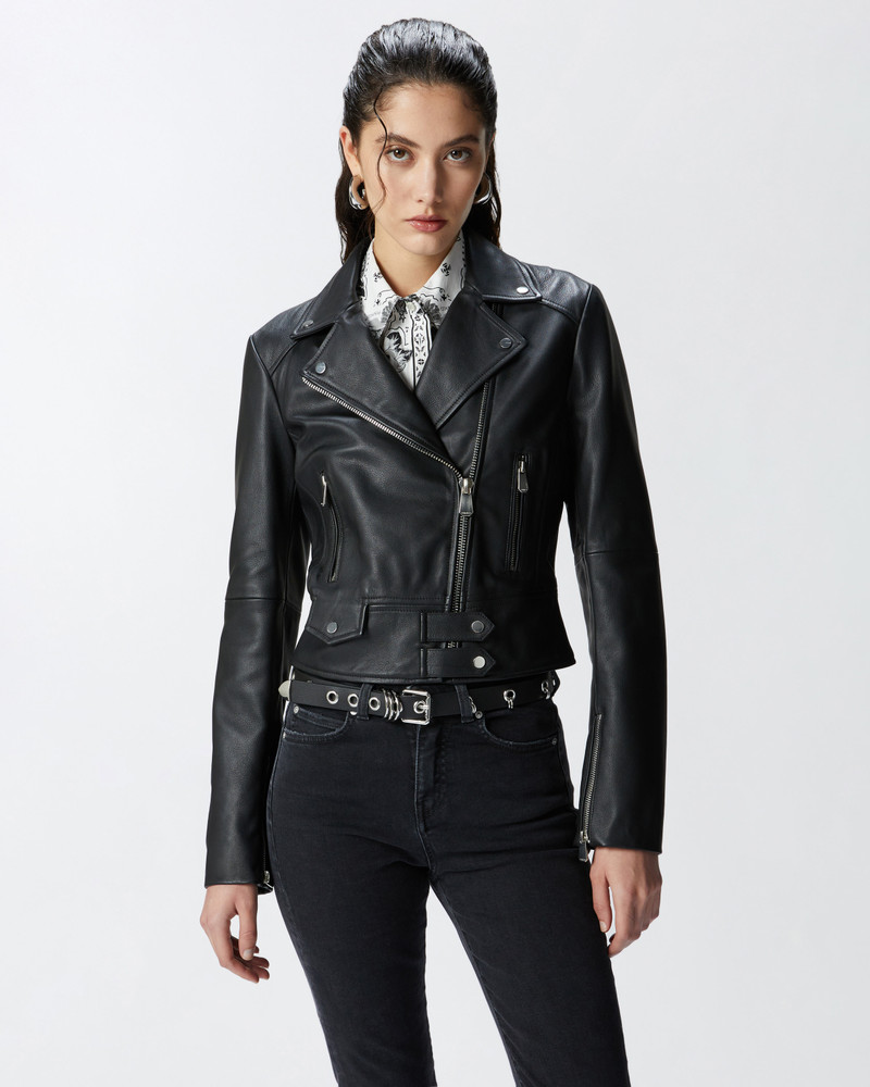 PINKO SHORT ZIPPED NAPPA LEATHER BIKER JACKET outlook